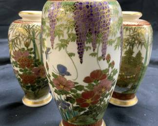 Lot 3 Vntg Assorted Hand Painted Asian Vases