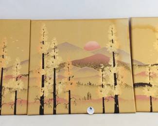 Asian Inspired 3-Panel Painted Landscape