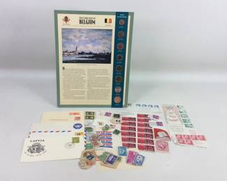 First Euro Coins of Belgium and Collection of Stamps