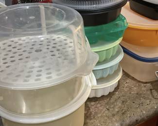 Tupperware, and plastic storage items