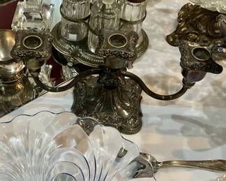 Silver plated candlesticks, lots of Silver plated items