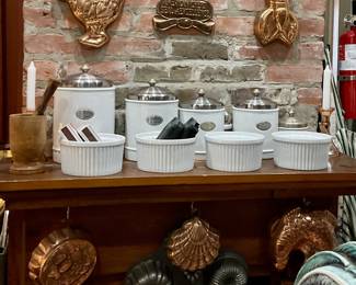 Copper, white dinnerware