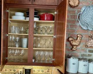 Glassware, canisters, pots, Corning ware, French white