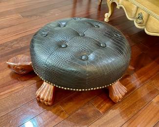 Wood Turtle with Faux Leather Ottoman