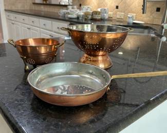 Copper Strainers and Pan