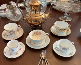 Silver Teapot and Vintage Teacups