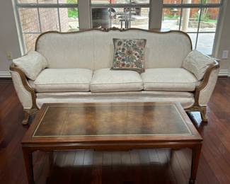 Vintage Wood Framed Sofa and Coffee Table