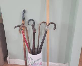 Walking sticks and umbrella stand.