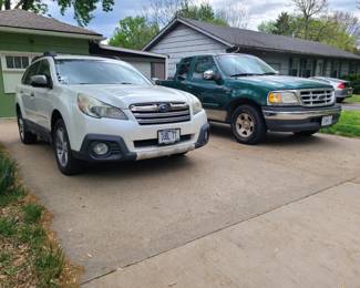 1999 F150 - old beater, but starts and runs.  <br>2013 Subaru Outback with high miles,  excellent condition and no rust.