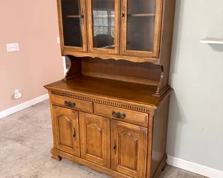 2 pc vintage china hutch - separates into buffet / bottom piece and top / glass cabinet