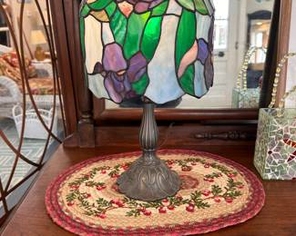 Tiffany Style Stained Glass Lamp, Blue Iris Pattern