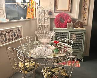 Gray Chandelier, Dogs Rule Framed Poster, Heisey Glass Punch Bowl