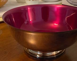 Reed & Barton Red Enamel 1120 Silver Plate Revere Bowl 6 inch footed bowl 1960s