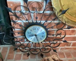 vintage mid century modern elgin metal starburst black wall clock