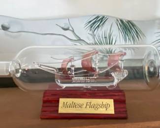 "Maltese Flagship" Ship in a Bottle