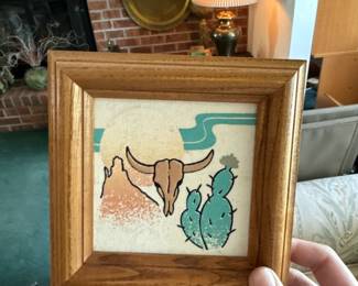 Lot of 3 Indian Tribal Hand-Painted Fabric Canvas Wood Framed Wall Pictures