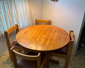 MCM round wood dining table 4 chairs
