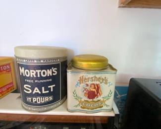 Vintage Morton Salt container - Vintage Hershey Cocoa Tin