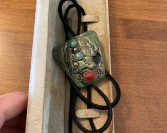 Sterling silver, Turquoise & Coral Bolo Tie