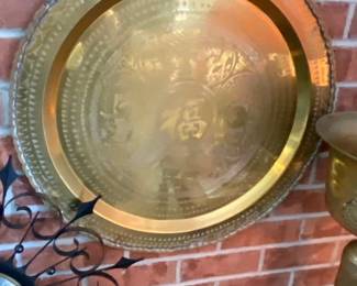 Vintage Brass Etched Oriental Tray