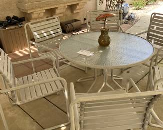 BROWN JORDAN MID CENTURY PATIO SET (TABLE AND SIX CHAIRS)