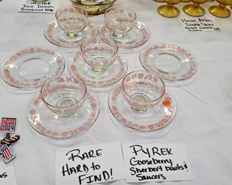 PYREX RARE SHERBERT BOWLS AND SAUCERS