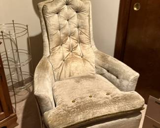 Vintage 60's chair w cream velour upholstery