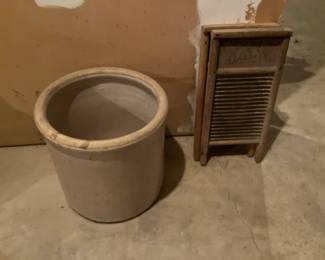 5 gal. crock, 2 small washboards
