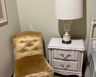 Slipper chair, French Provincial nightstand