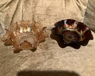 Ruffled carnival glass bowls