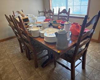 DINING TABLE AND SIX CHAIRS