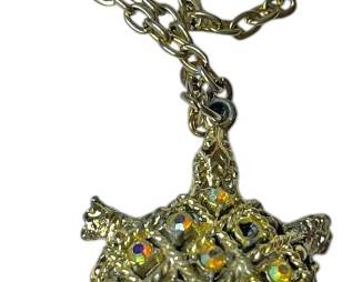 Gold Tone AB Rhinestone Turtle Necklace