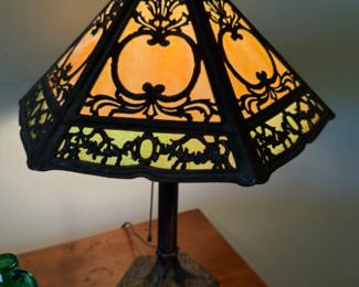 Antique Style Side Table, Art Nouveau Slap Glass Lamp