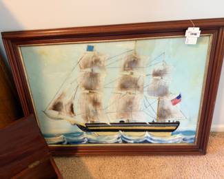 Reverse Painted Sailboat Art Piece