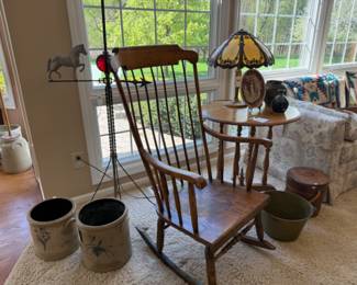 Rocking Chair, Bee Sting 4 Gallon Crock, Antique Lightning Rod