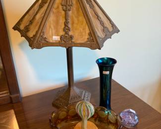 Art Nouveau Slag Glass Lamp