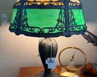 Antique Curved Glass Slag Glass Table Lamp