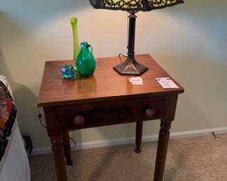 Antique Style Side Table, Art Nouveau Slap Glass Lamp