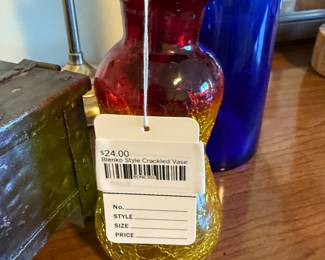 Blenko Style Crackled Vase