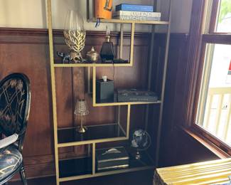 Gold and Smoke Glass Etegere - right in fashion
