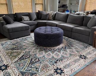 Sectional Sofa , Ottoman, Area Rug
Sectional. 11’6” x10’.
Rug. 9’9” x 13’6”
Ottoman. 39” diameter.