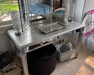 Hide Ottoman , Silver Mesh Baskets