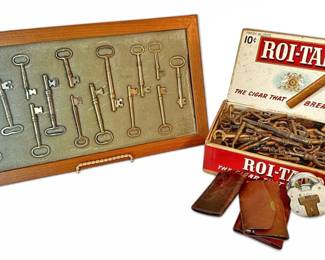 Brass Skeleton Key Collection in Shadow Box Cigar Box