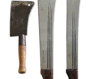 2 Indiacta Machetes And 1 Butchers Knife