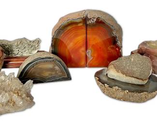 Agate Geode Bookends, Quartz Cluster, Raw Turquoise, and More Rocks Crystals