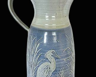 Blue Heron 15 Ceramic Art Pitcher