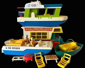 1972 Fisher Price House Boat, Camper And Sea Explorer Boat