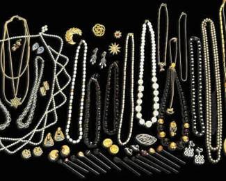 Gold SilverToned Costume Jewelry Necklaces, ClipOn Earrings, Pins, More