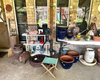 pottery, planters, bird houses, backyard decor.
