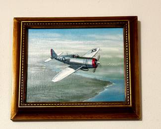 Oil on Canvas Republic P 47 Thunderbolt from WWII by Mel Brown, native of Austin Texas.